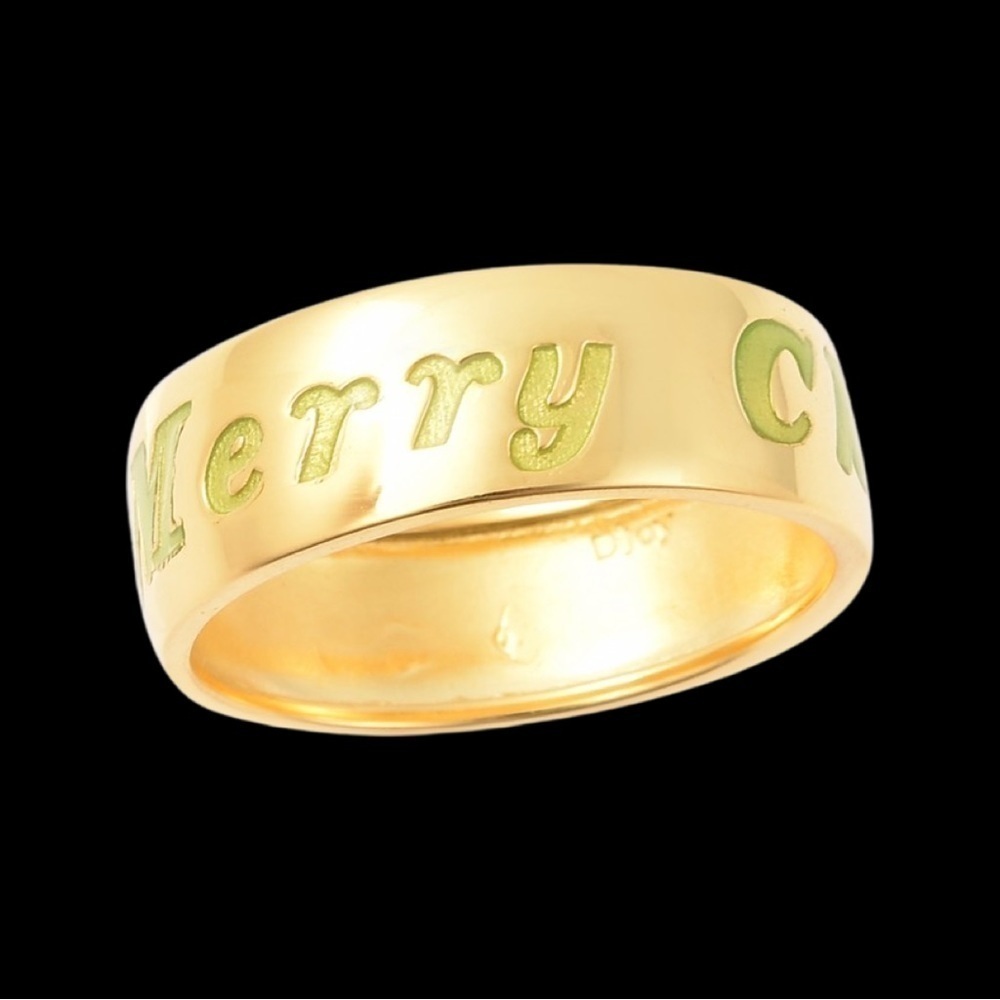 Glow In The Dark Merry Christmas Ring in 14K Yellow Gold Over Sterling Silver